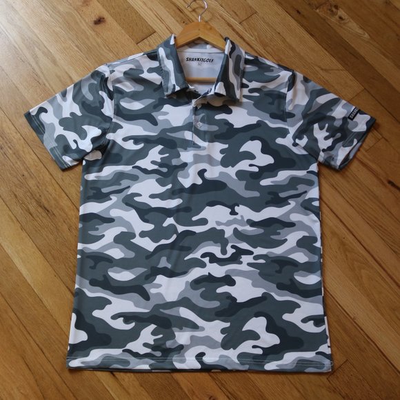 SHANKITGOLF Polo Shirt Men's M Black White CAMO All Over Print Performance Polo - Picture 4 of 9